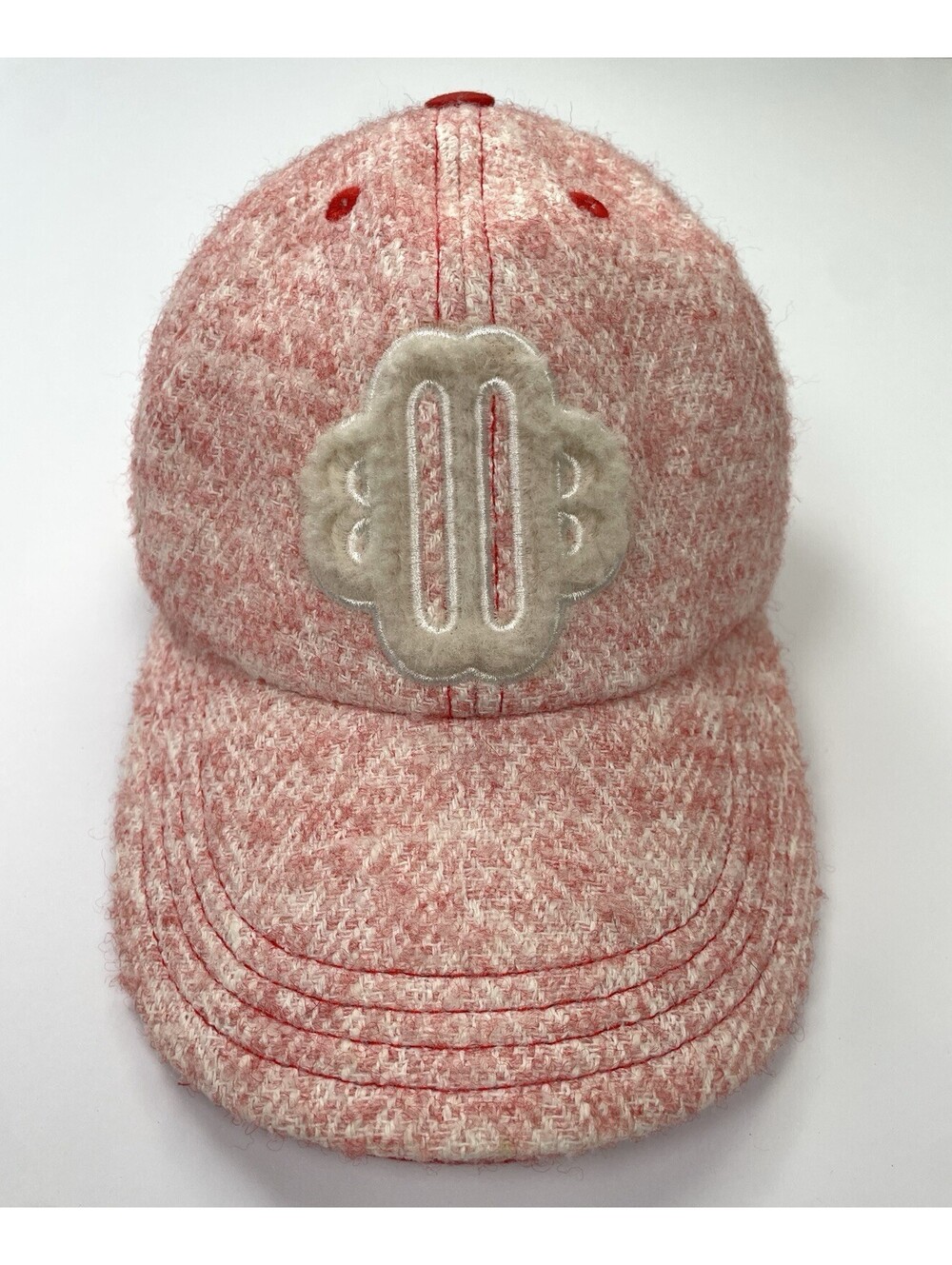 MAJE Tweed Effect Pink Red Baseball Cap Clover Logo Women’s One Size Adjustable